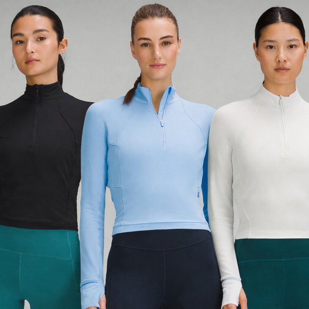 Lululemon It’s Rulu Run Cropped Half-zip Black, Blue, Ribbed Vapor 3-Set 4 Small